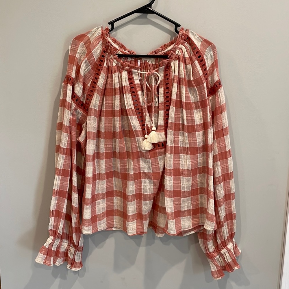 NWT free people honey grove plaid top size large
